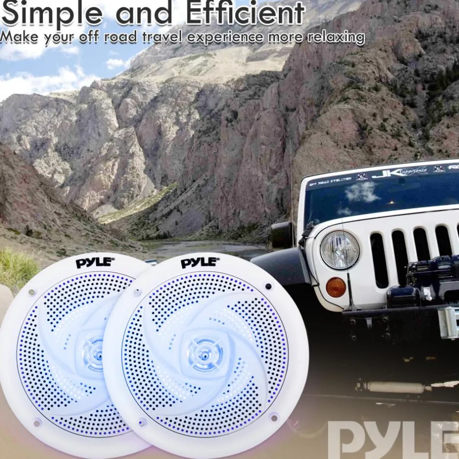 Marine Speakers Waterproof 100W LED Lights Low-Profile White<Pyle