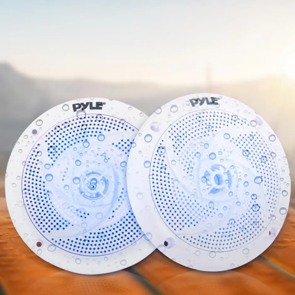 Marine Speakers Waterproof 180W LED Lights Low-Profile 5.25" Pair<Pyle Sale