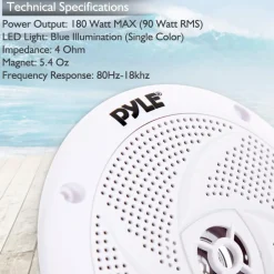 Marine Speakers Waterproof 180W LED Lights Low-Profile 5.25