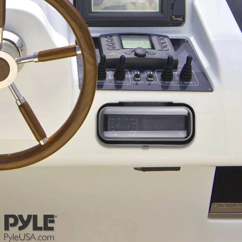 Marine Stereo Cover, Water Resistant Shield, Smoke Window, Flip-Up Door<Pyle