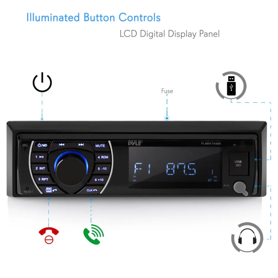 Marine Stereo Kit Bluetooth Hands-Free 4 Waterproof Speakers<Pyle Discount