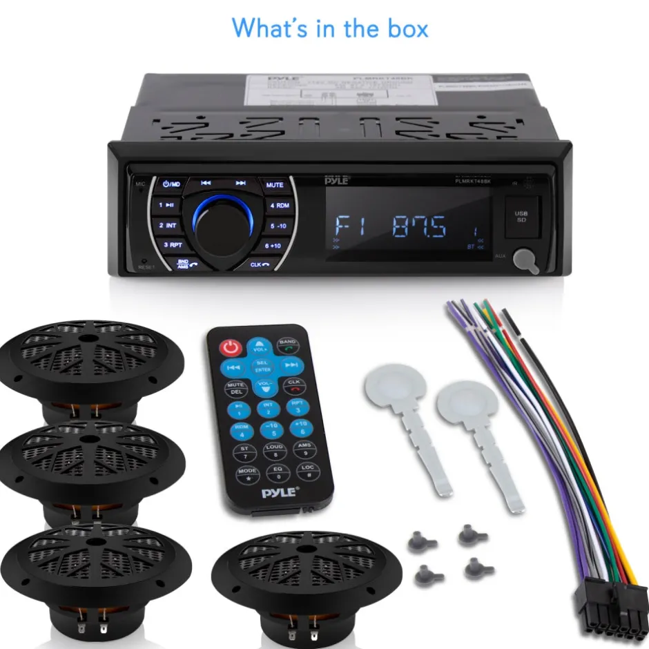 Marine Stereo Kit Bluetooth Hands-Free 4 Waterproof Speakers<Pyle Discount