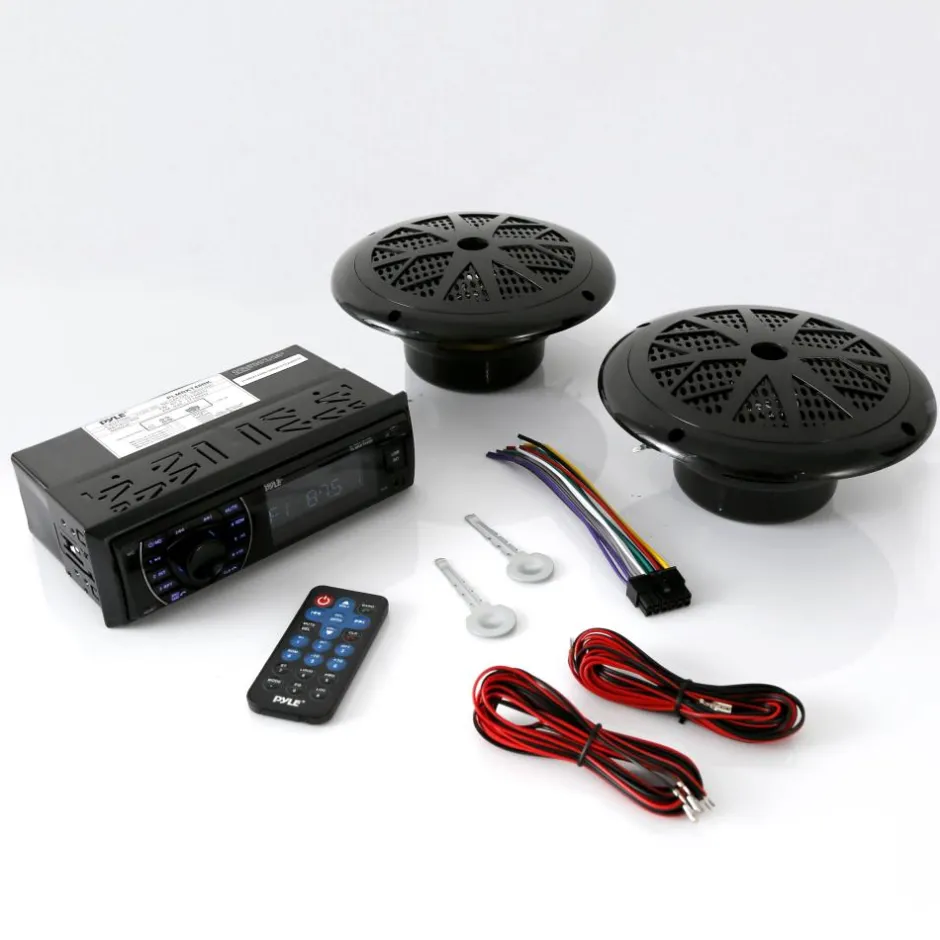 Marine Stereo Kit Bluetooth Streaming Waterproof Speakers Hands-Free Calling<Pyle Clearance