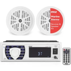 Marine Stereo Kit Hands-Free Bluetooth 5.25" Waterproof Speakers White<Pyle Sale