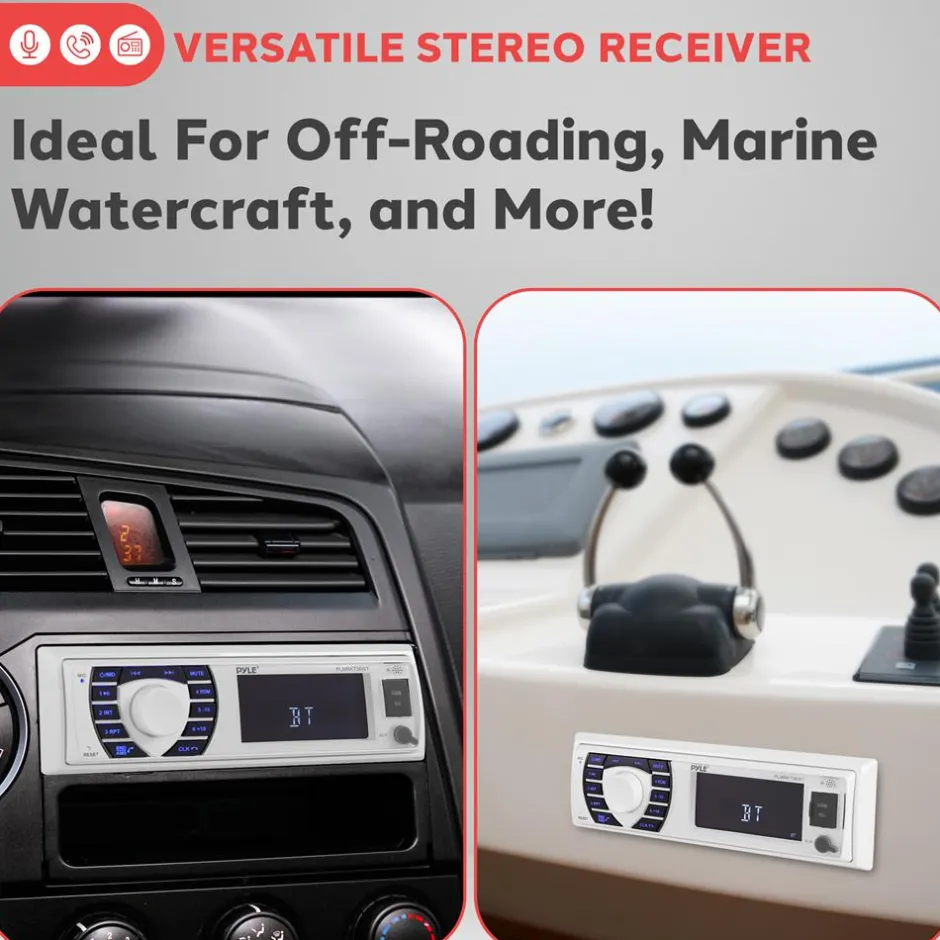 Marine Stereo Kit Hands-Free Bluetooth 5.25" Waterproof Speakers White<Pyle Sale
