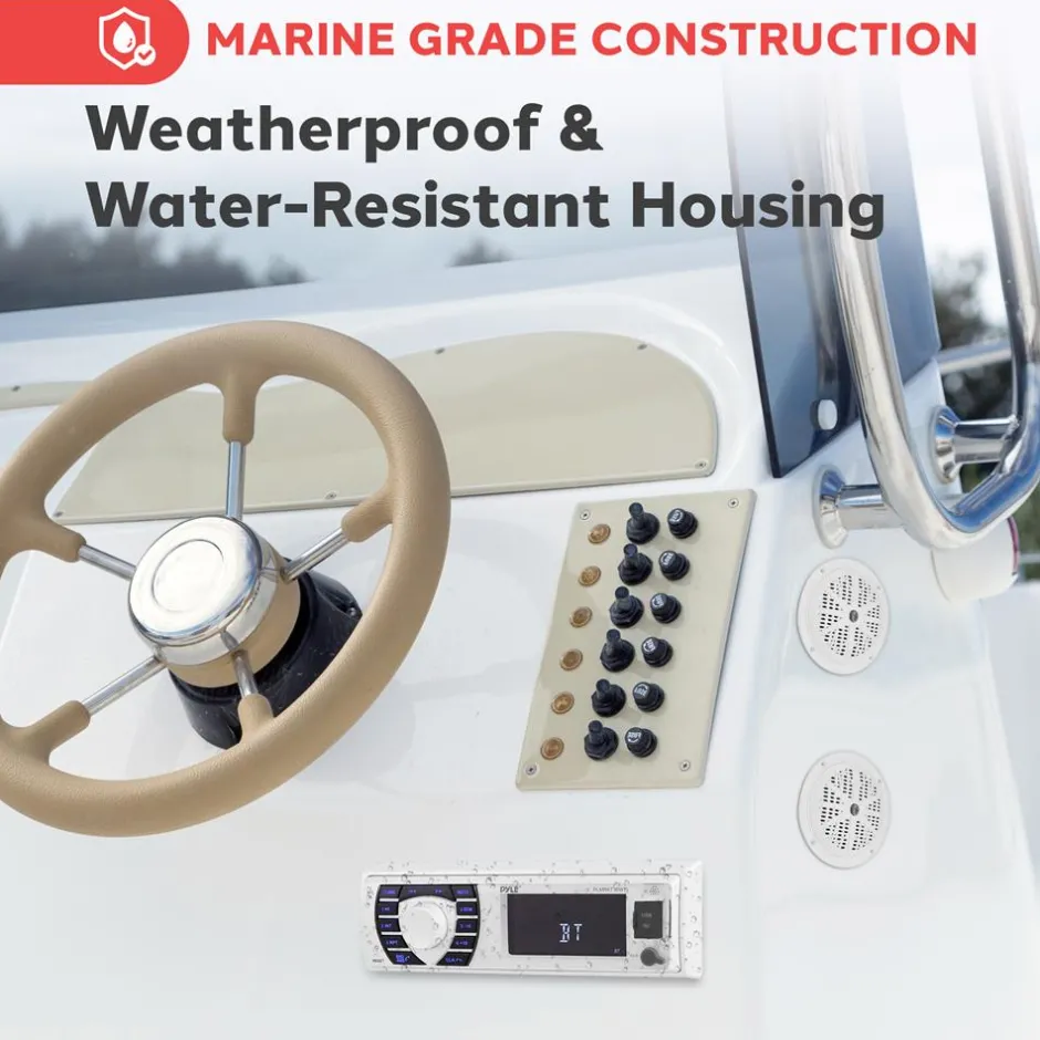 Marine Stereo Kit Hands-Free Bluetooth 5.25" Waterproof Speakers White<Pyle Sale