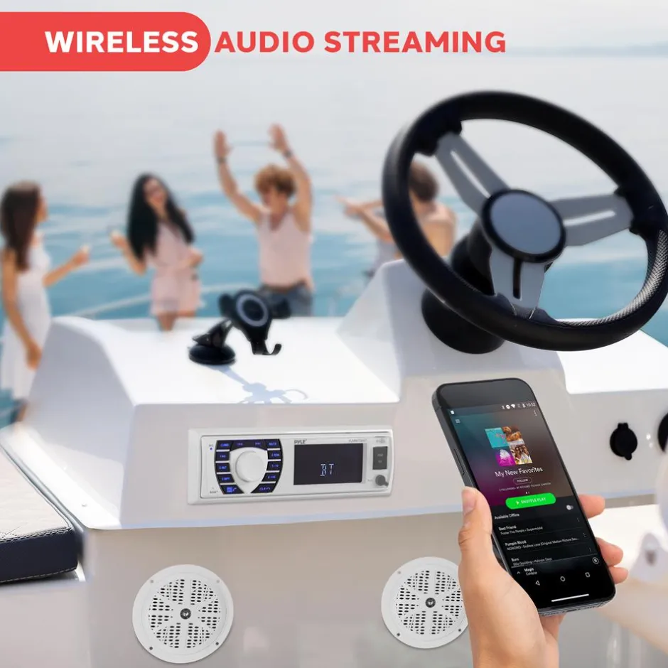 Marine Stereo Kit Hands-Free Bluetooth 5.25" Waterproof Speakers White<Pyle Sale