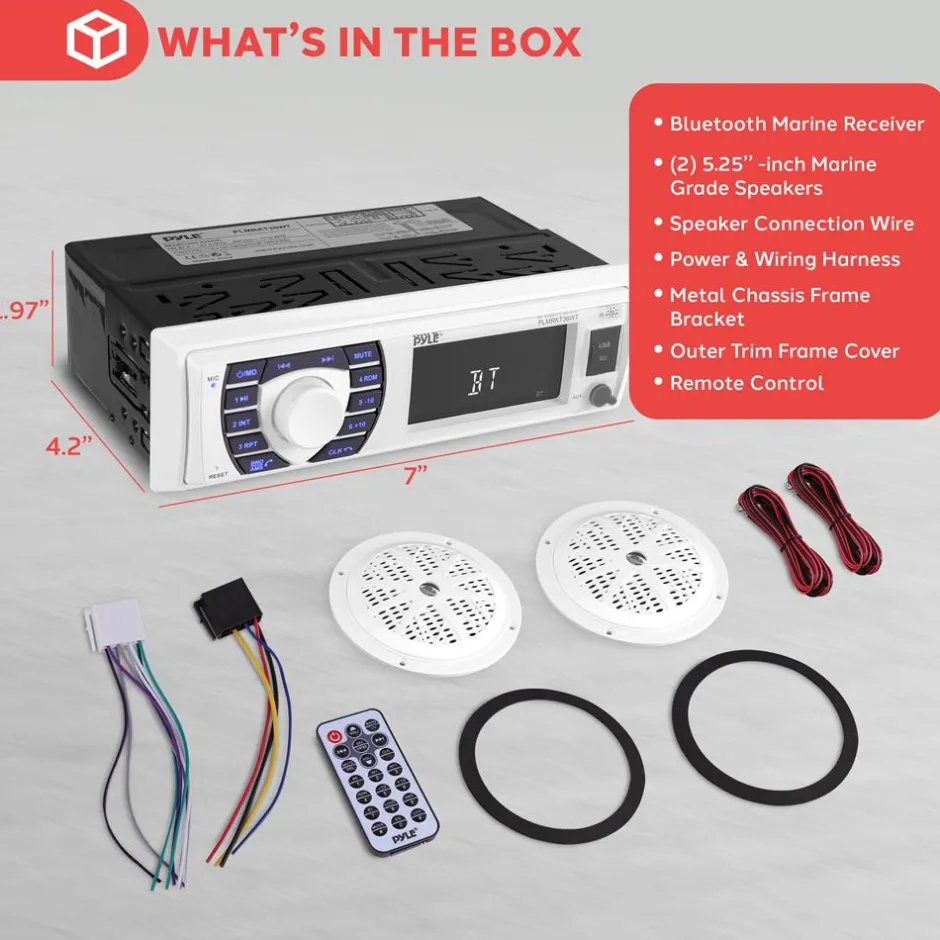 Marine Stereo Kit Hands-Free Bluetooth 5.25" Waterproof Speakers White<Pyle Sale