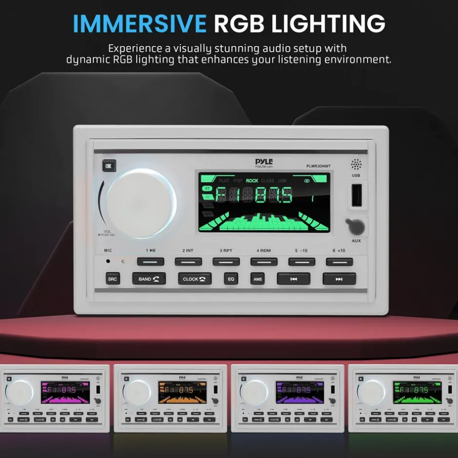 Marine Stereo Receiver Kit, Bluetooth, Double DIN, LCD Display, White<Pyle Discount