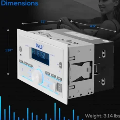 Marine Stereo 300W Bluetooth Double DIN LCD Display White<Pyle
