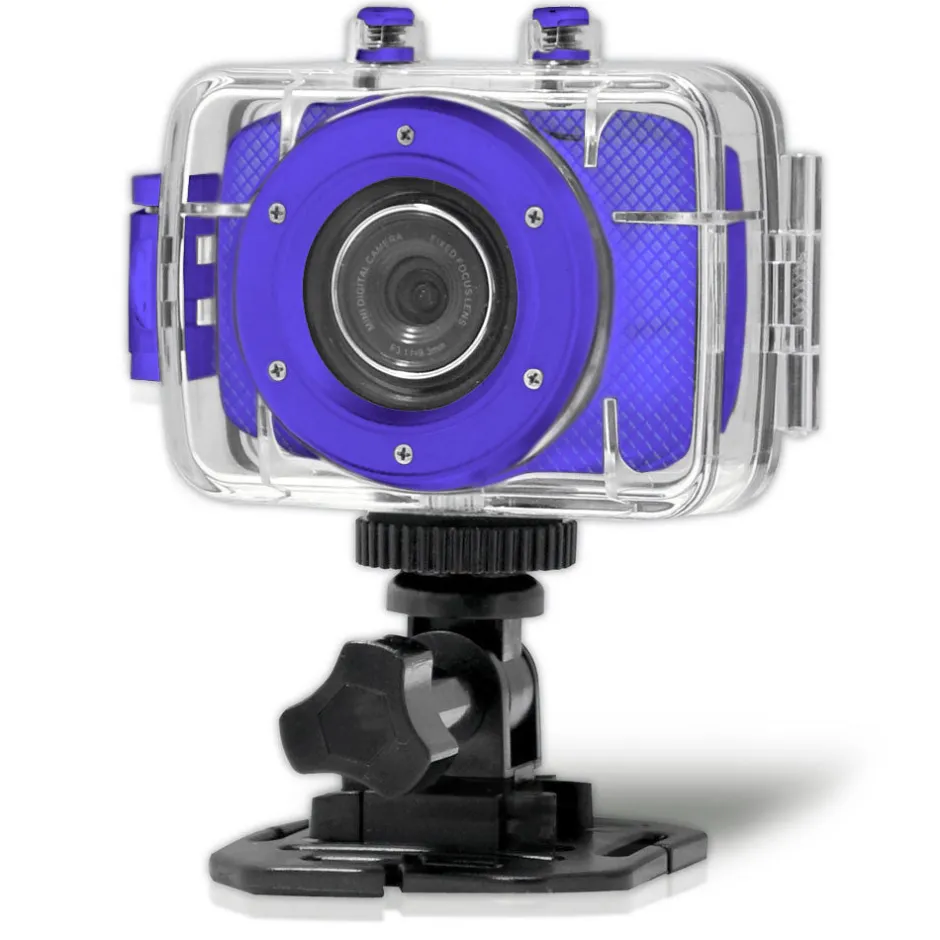 Mini HD Sports Camera 720p Touchscreen Waterproof Case Blue<Pyle Outlet
