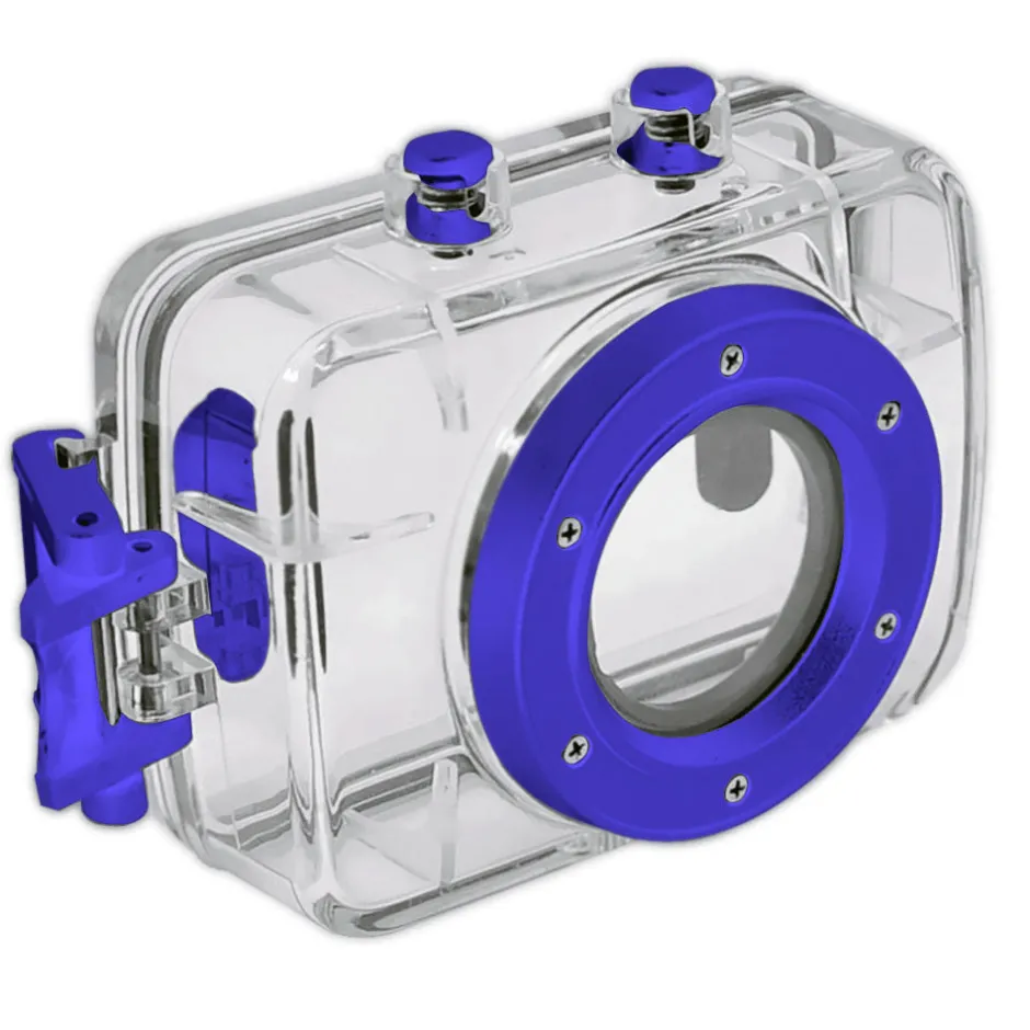 Mini HD Sports Camera 720p Touchscreen Waterproof Case Blue<Pyle Outlet