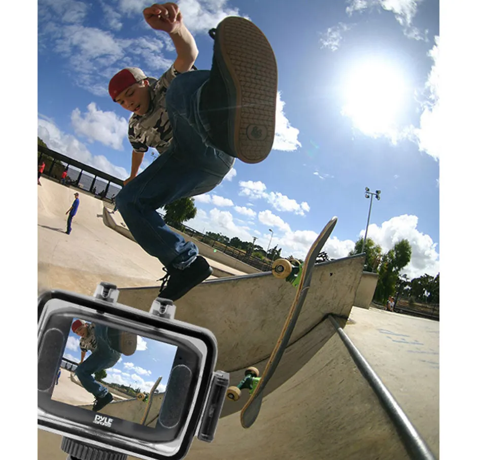 Mini HD Sports Camera 720p Touchscreen Waterproof Case<Pyle Outlet