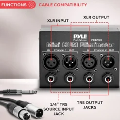 Mini Hum Eliminator Box - Removes Noise - 2-Channel XLR/TRS Inputs<Pyle Clearance