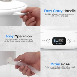 Mini Portable Washing Machine, Energy-Saving Foldable Design, White<SereneLife Best