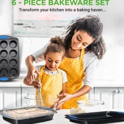 Nonstick Bakeware Set 6-Piece Easy Clean Carbon Steel Gray<NutriChef Outlet
