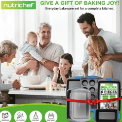 Nonstick Bakeware Set 6-Piece Easy Clean Carbon Steel Gray<NutriChef Outlet