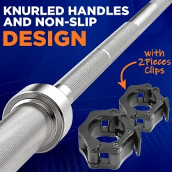 Olympic Barbell 7ft - Durable Chrome, Non-Slip Grip, 300lb Capacity<SereneLife
