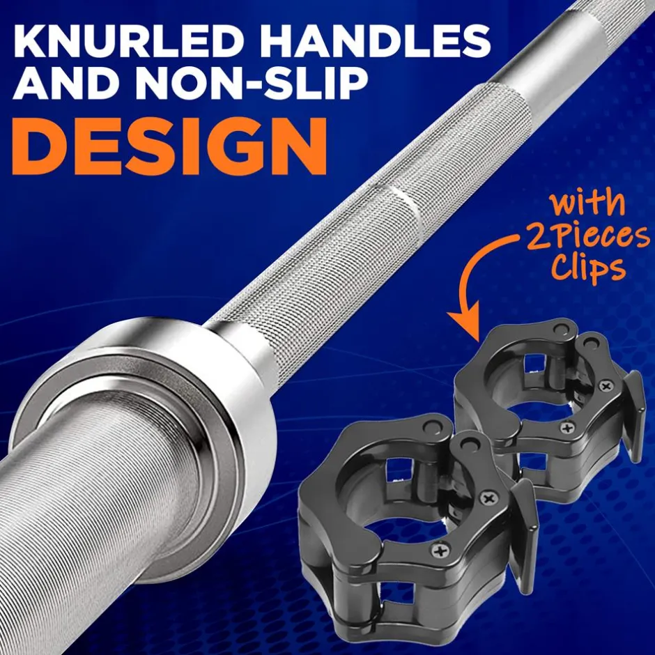 Olympic Barbell 7ft - Durable Chrome, Non-Slip Grip, 300lb Capacity<SereneLife