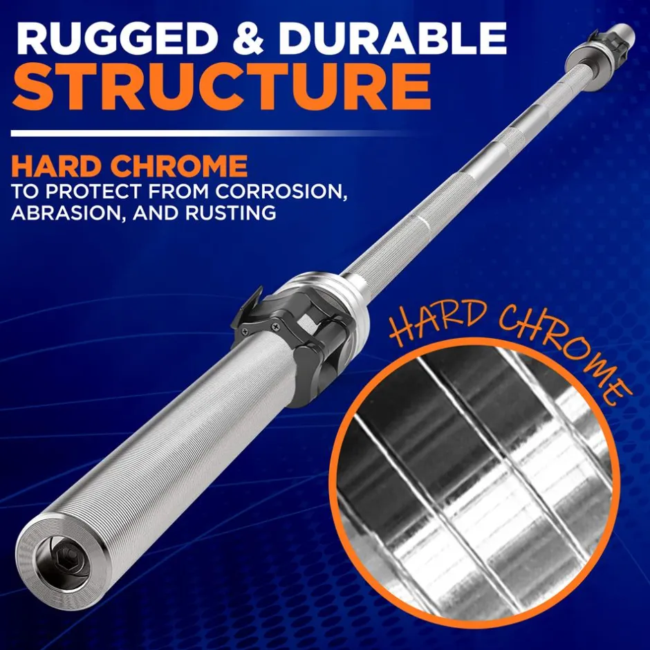 Olympic Barbell 7ft - Durable Chrome, Non-Slip Grip, 300lb Capacity<SereneLife