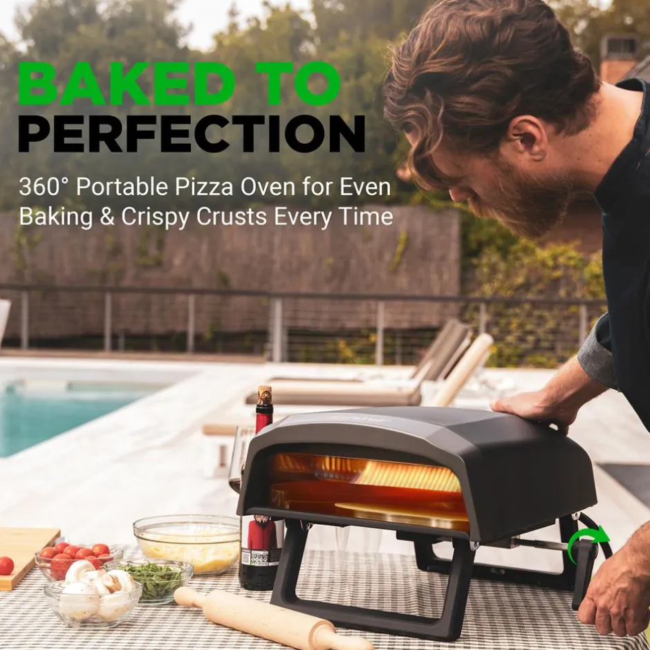 Outdoor Pizza Oven - 1-Min Cook - Rotating Stone - Carbon Steel<NutriChef Sale