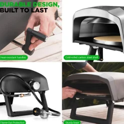 Outdoor Pizza Oven - 1-Min Cook - Rotating Stone - Carbon Steel<NutriChef Sale