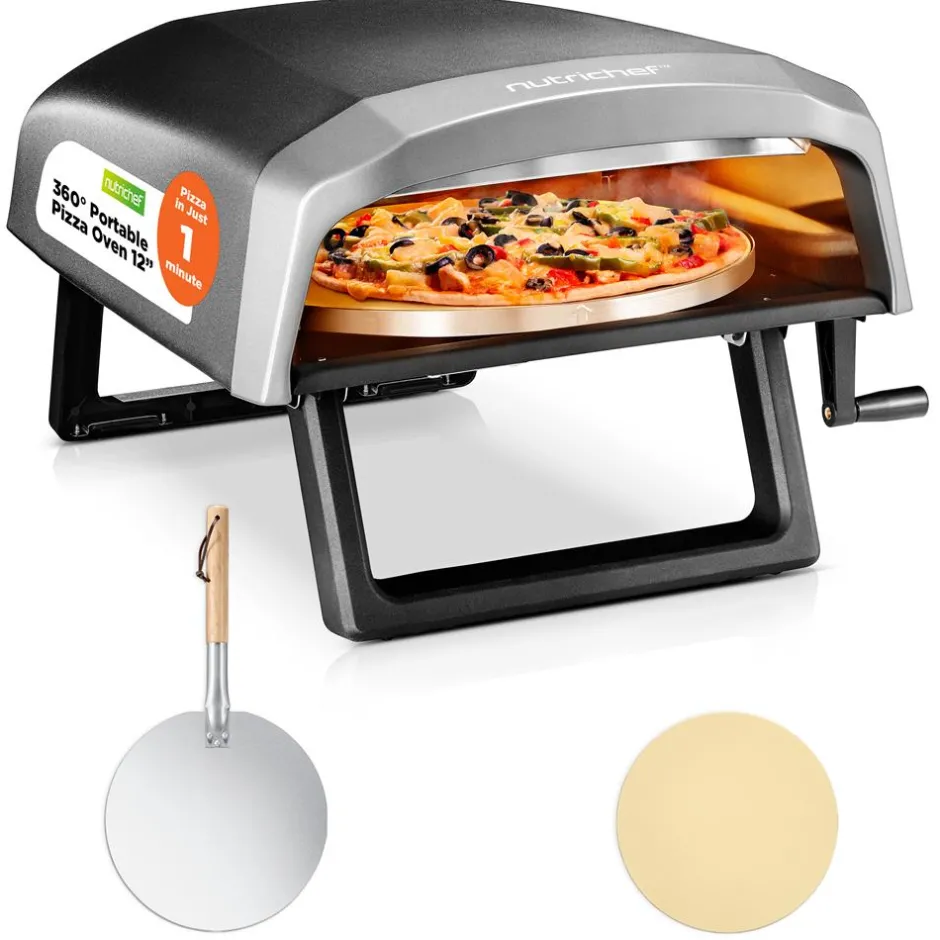 Outdoor Pizza Oven, 1-Min Cook, Rotating Stone, Carbon Steel<NutriChef Outlet
