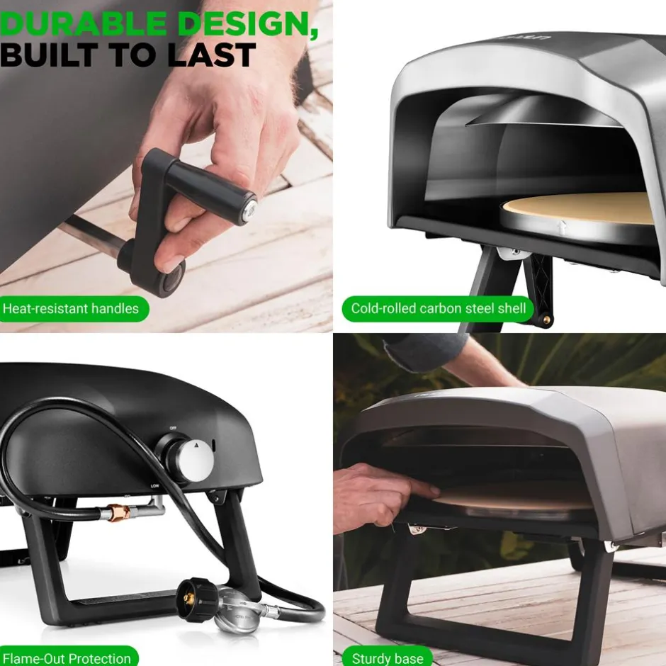Outdoor Pizza Oven, 1-Min Cook, Rotating Stone, Carbon Steel<NutriChef Outlet