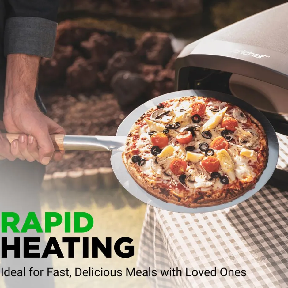 Outdoor Pizza Oven, 1-Min Cook, Rotating Stone, Carbon Steel<NutriChef Outlet