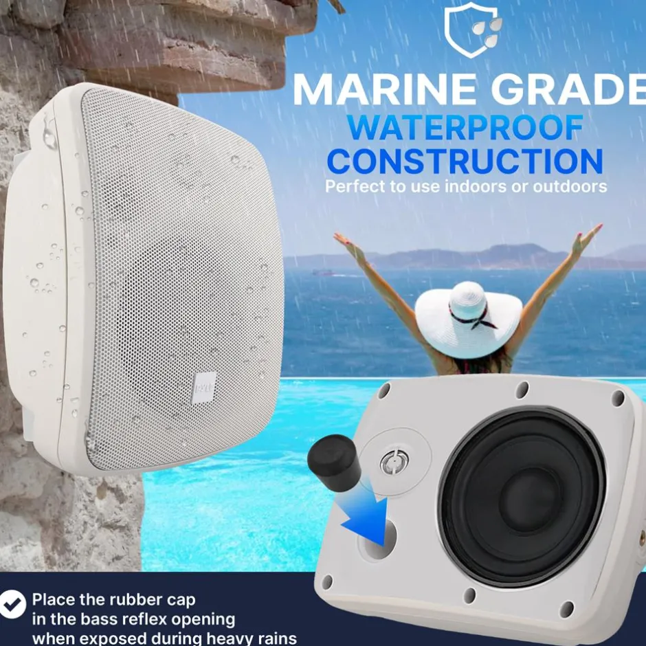 Outdoor Waterproof Speaker - Deep Bass, 2-Way Stereo, White<Pyle Best