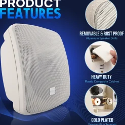 Outdoor Waterproof Speaker - Deep Bass, 2-Way Stereo, White<Pyle Best