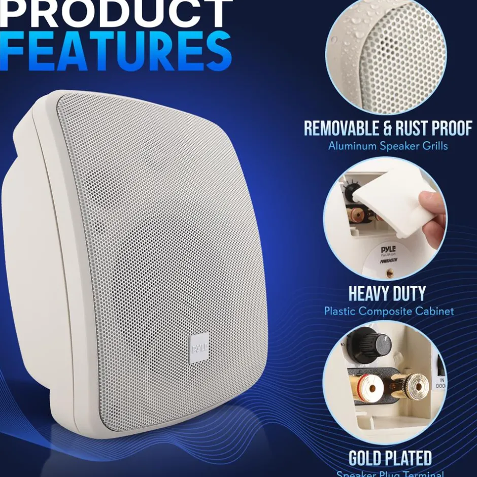Outdoor Waterproof Speaker - Deep Bass, 2-Way Stereo, White<Pyle Best