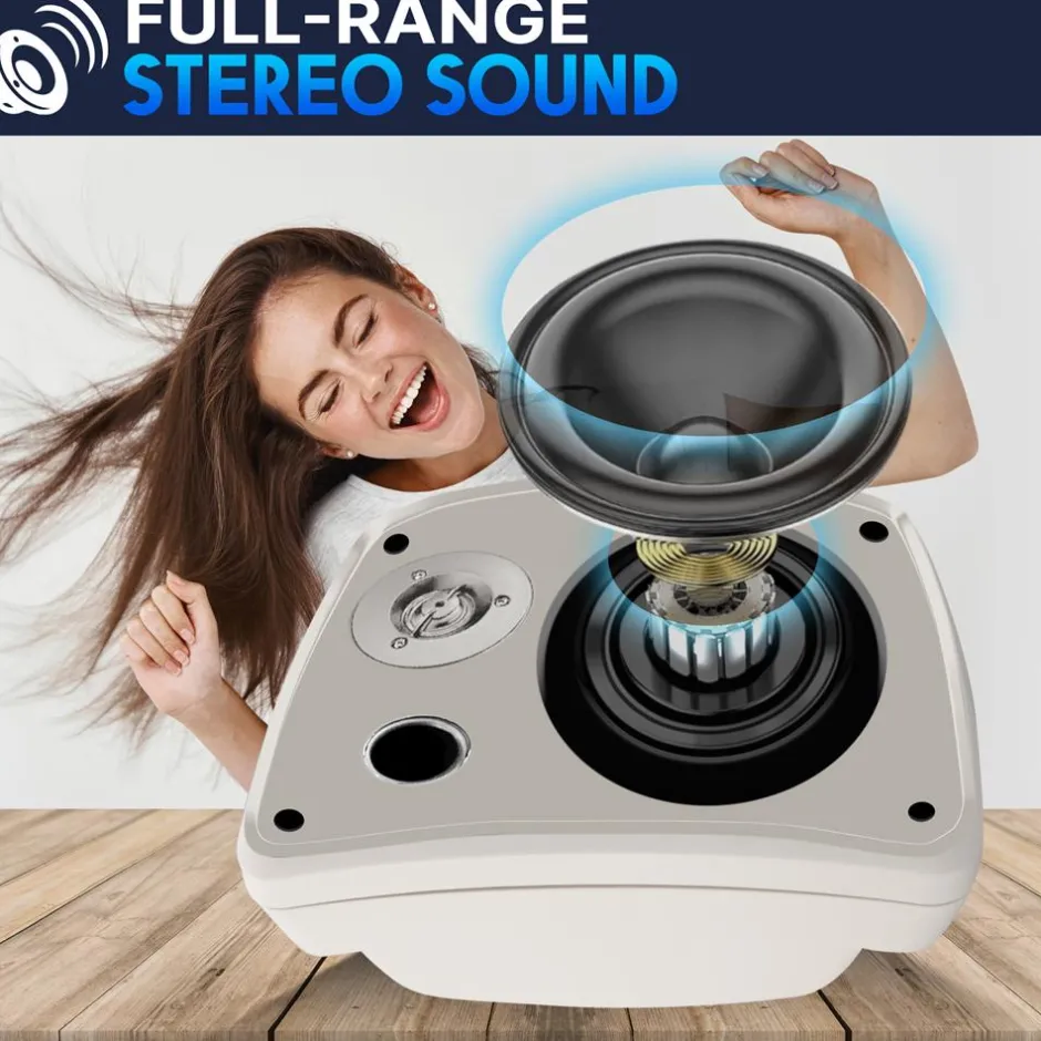 Outdoor Waterproof Speaker - Deep Bass, 2-Way Stereo, White<Pyle Best