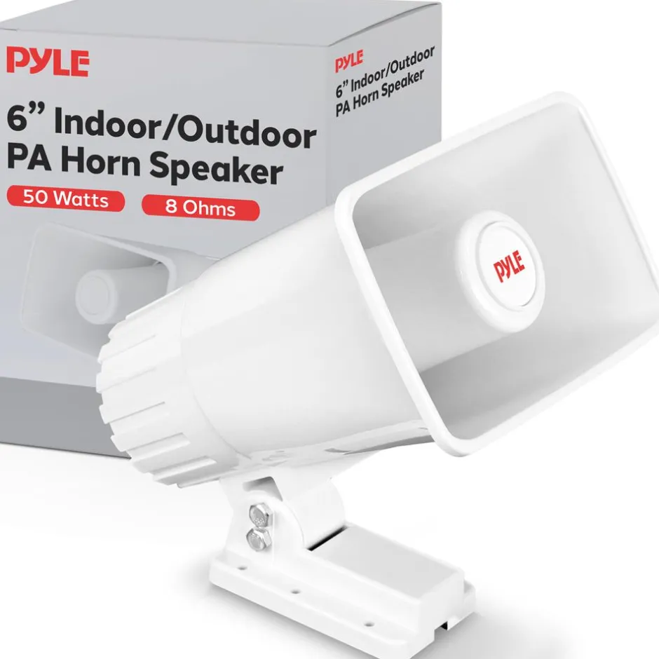 PA Horn Speaker 50W Clear Sound ABS White with Mounting Bracket<Pyle Best