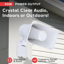 PA Horn Speaker 50W Clear Sound ABS White with Mounting Bracket<Pyle Best