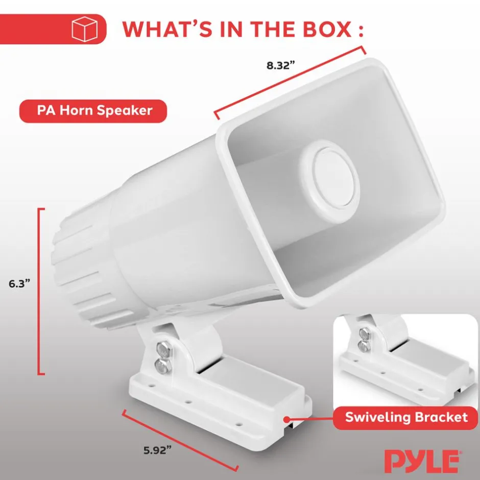 PA Horn Speaker 50W Clear Sound ABS White with Mounting Bracket<Pyle Best
