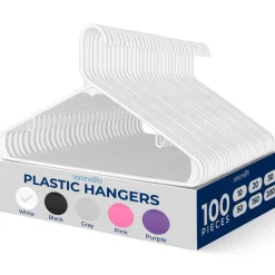 100-Pack Heavy Duty Plastic Hangers - Space-Saving, Smooth White Design<SereneLife Online