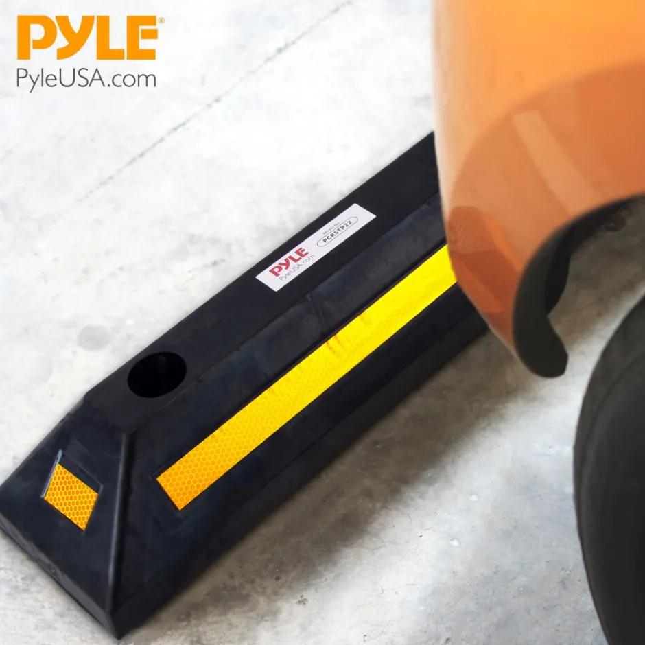 2-Pack Heavy Duty Wheel Stops for Parking, Reflective Rubber, Yellow<Pyle Hot