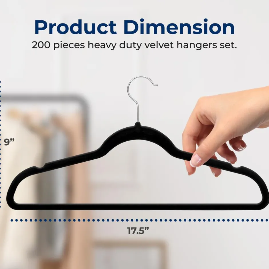 200-Pack Velvet Hangers Non-Slip 360° Swivel Hook Space-Saving Black<SereneLife Clearance
