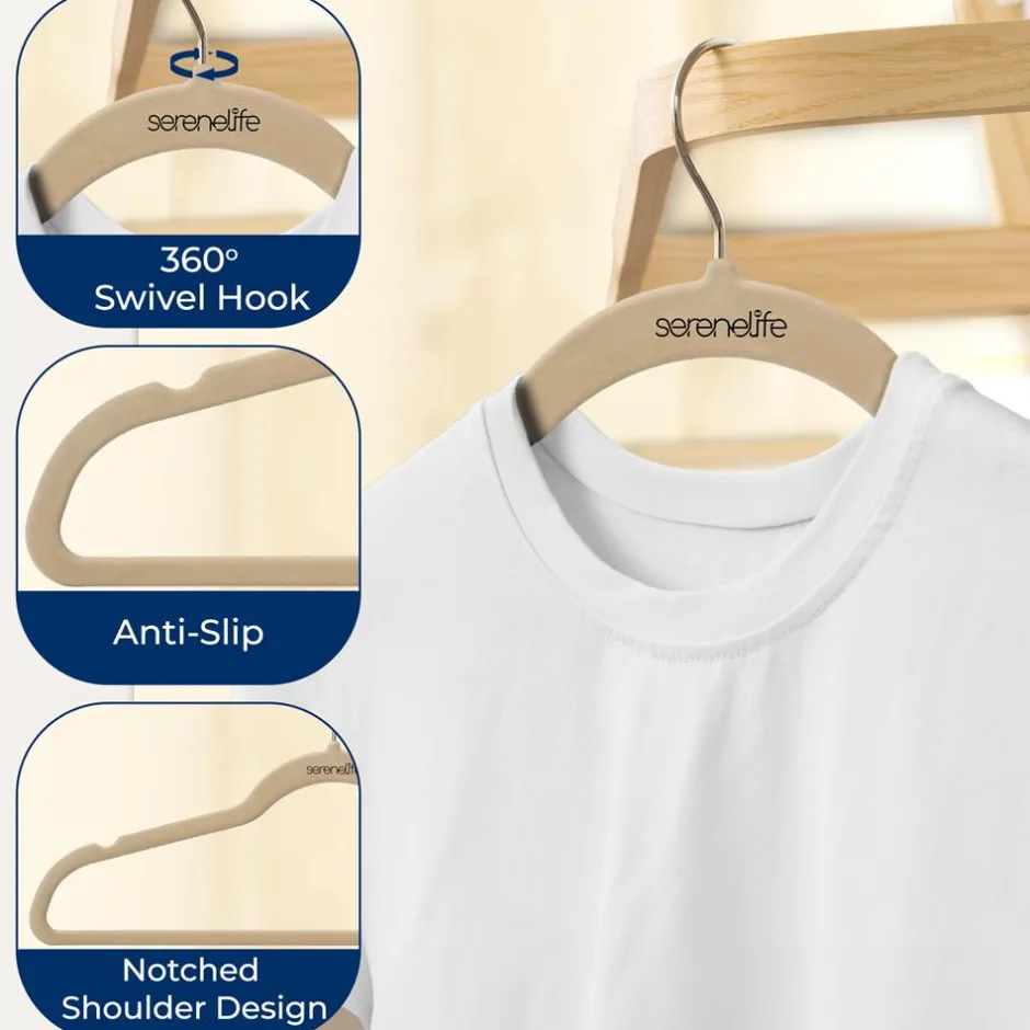 200-Pack Velvet Hangers Non-Slip 360° Swivel Hook Ivory<SereneLife Best