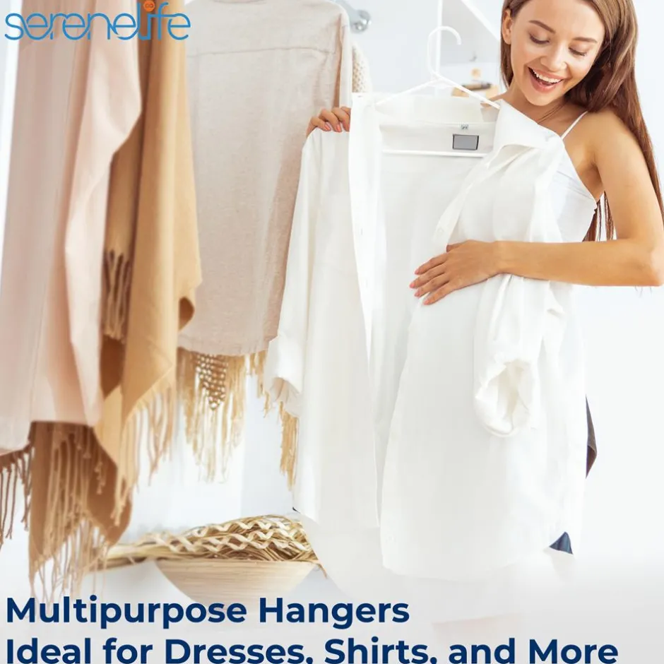 50-Pack White Plastic Hangers - Space-Saving, Durable, Non-Snag Design<SereneLife New