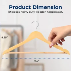 10-Pack Wooden Coat Hangers - Durable, Space-Saving, 360¬∞ Swivel Hook Natural<SereneLife