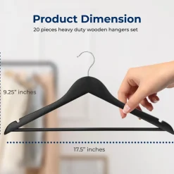 20-Pack Wooden Hangers, Heavy-Duty, 360¬∞ Swivel Hook, Black<SereneLife Hot
