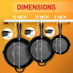 3pc Cast Iron Skillet Set - Nonstick, Even Heat, Silicone Handles<NutriChef Sale