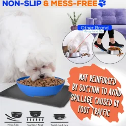 Pet Bowl & Mat Set, Mess-Free Feeding, Non-Slip, Easy Clean, Blue<SereneLife Sale
