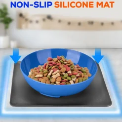 Pet Bowl & Mat Set, Mess-Free Feeding, Non-Slip, Easy Clean, Blue<SereneLife Sale