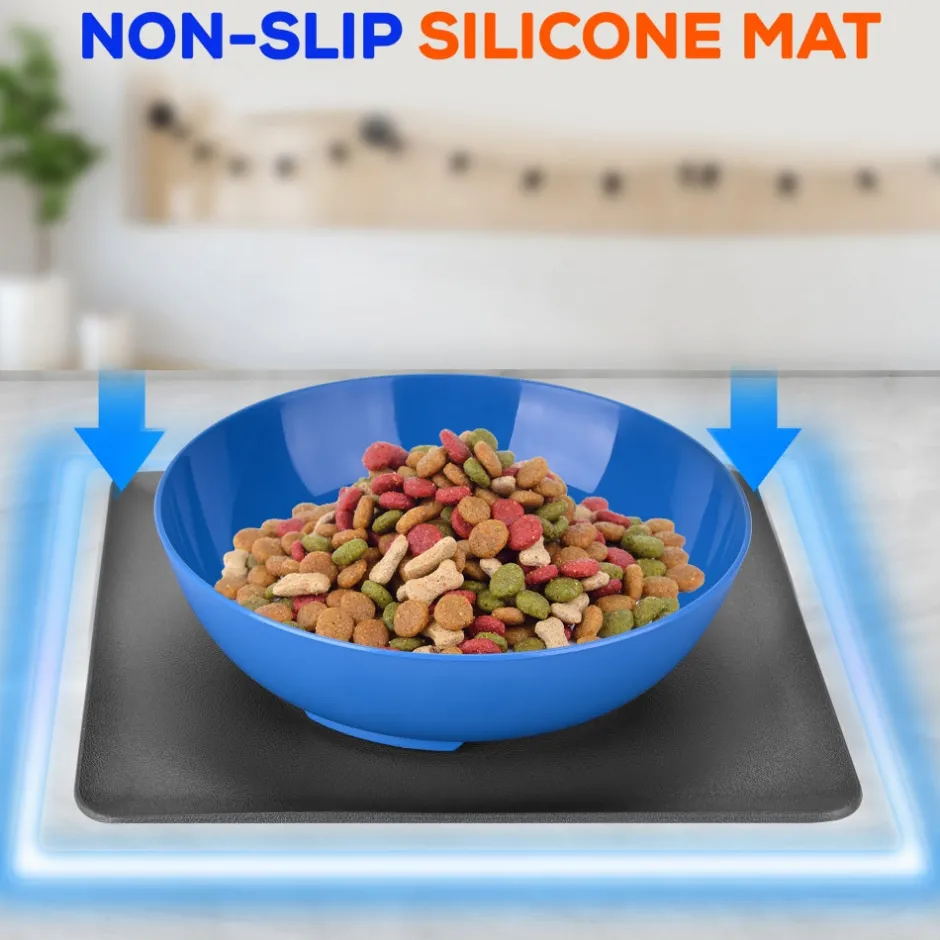 Pet Bowl & Mat Set, Mess-Free Feeding, Non-Slip, Easy Clean, Blue<SereneLife Sale