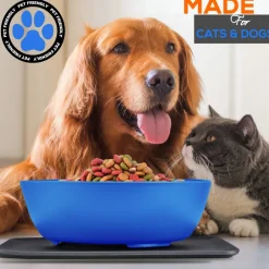 Pet Bowl & Mat Set, Mess-Free Feeding, Non-Slip, Easy Clean, Blue<SereneLife Sale