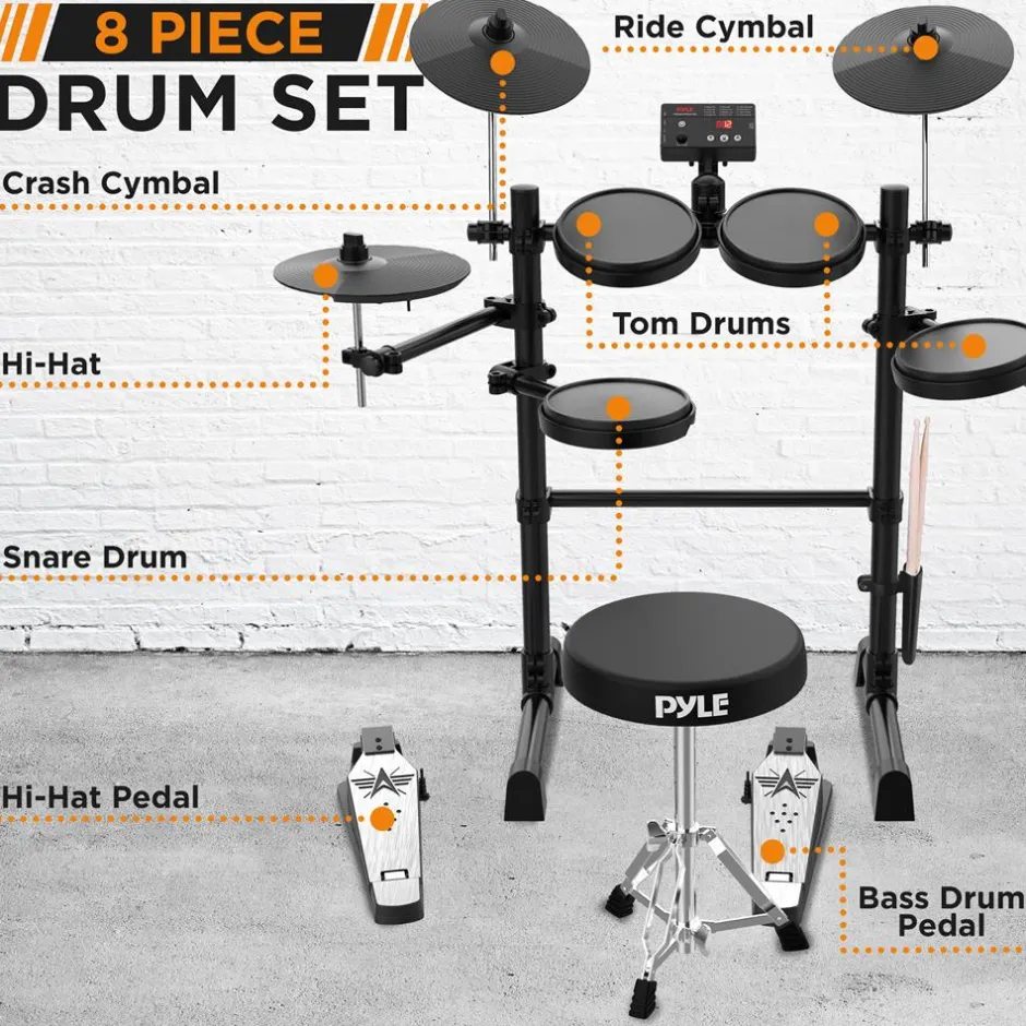 7-Piece Electric Drum Set, MIDI Support, Roll-Up Design, Portable<Pyle