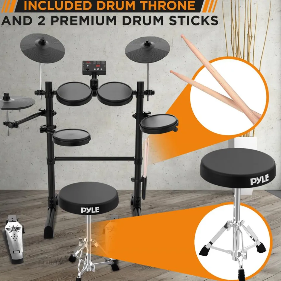 7-Piece Electric Drum Set, MIDI Support, Roll-Up Design, Portable<Pyle